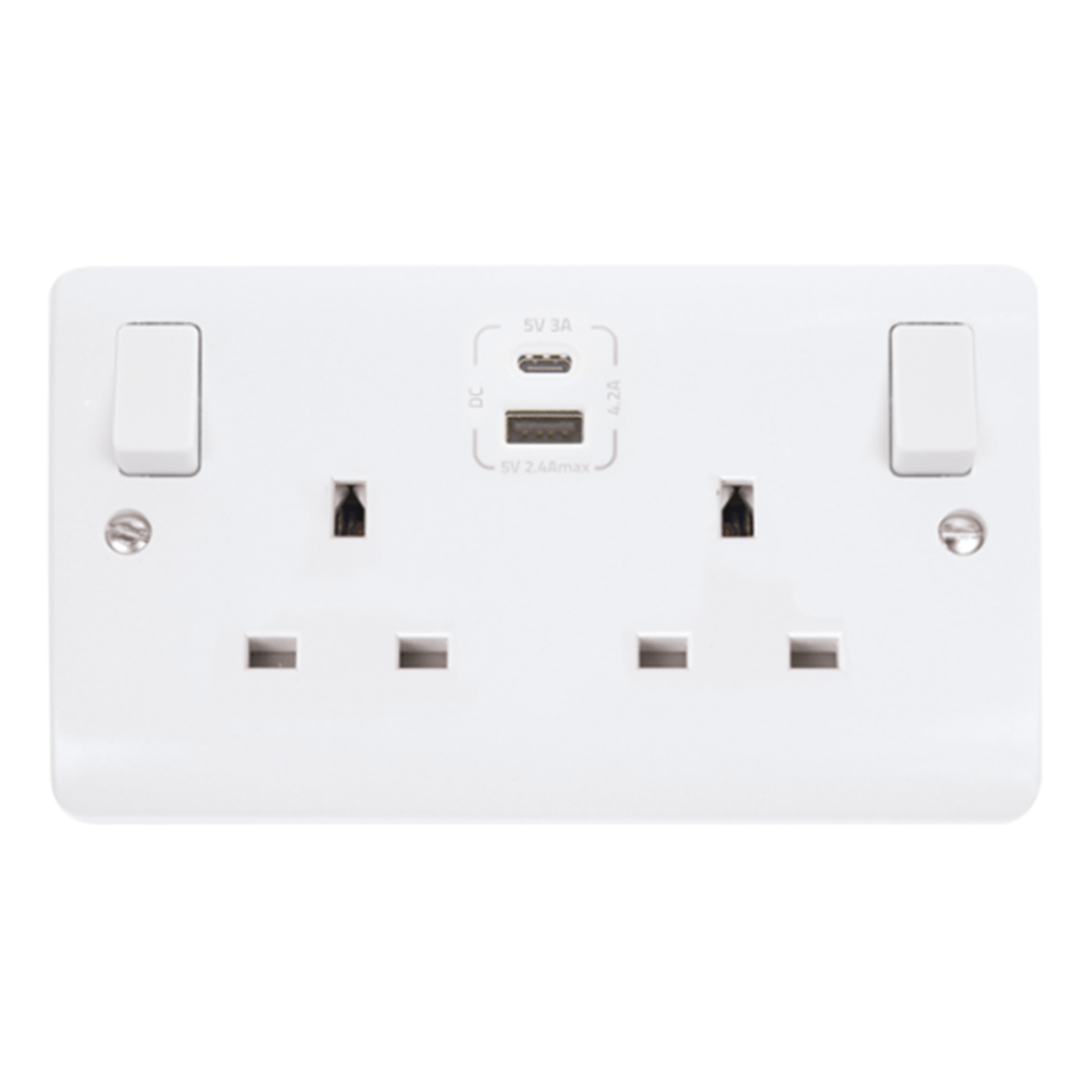 Scolmore Click Mode 2 Gang 13A Twin Socket White (with 1 x USB A & 1 x ...